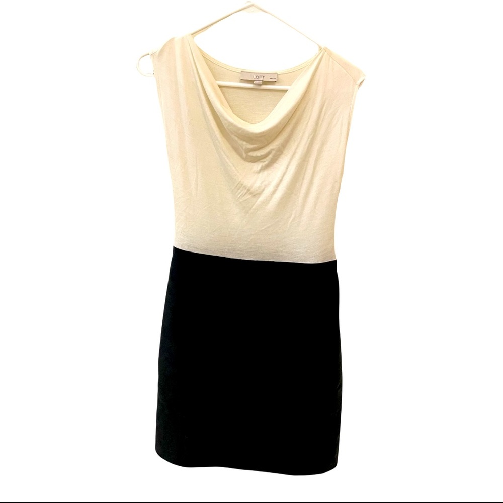 Ann Taylor Cream and Black Midi Dress